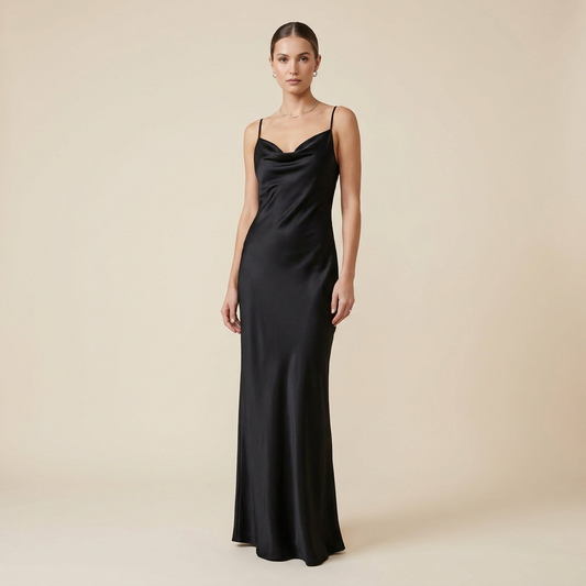 Black satin slip maxi dress