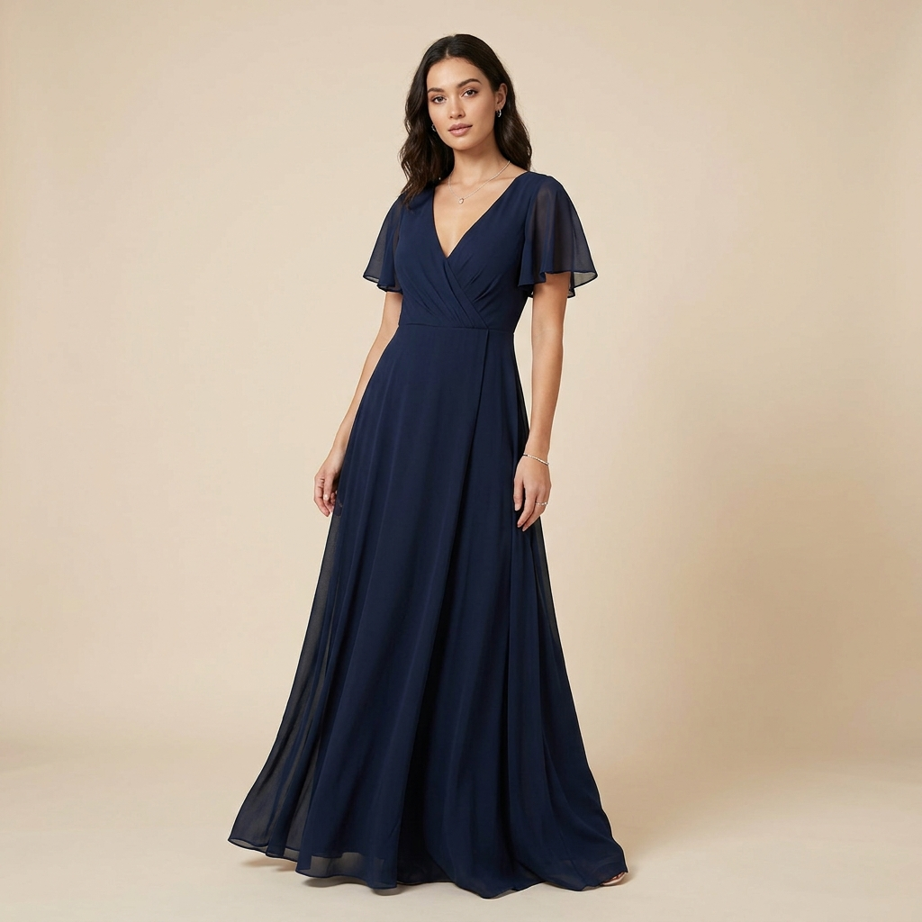 Navy chiffon wrap maxi dress