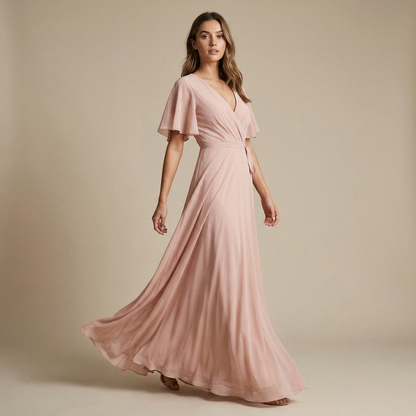 Blush chiffon wrap maxi dress
